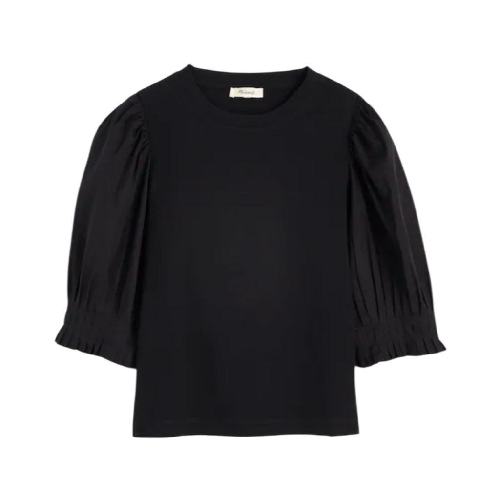 Madewell Puff-Sleeve Knit Top In Jet Black